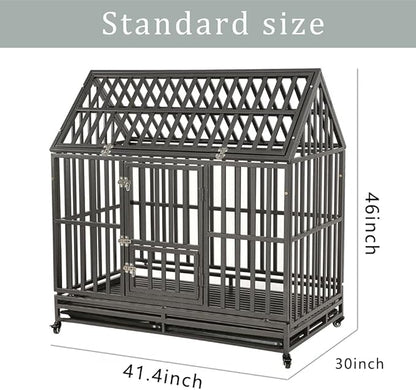 LUCKUP Heavy Duty Dog Cage Metal Kennel and Crate for Medium and Large Dogs, Pet Playpen with Four Wheels, Easy to Install, 42 inch, Black