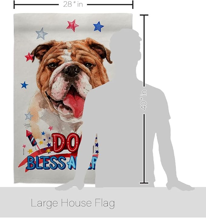 Breeze Decor Patriotic Bulldog House Flag Pack Dog Puppy Spoiled Paw Canine Fur Pet Nature Farm Animal Creature Applique Decoration Banner Small Garden Yard Gift Double-Sided, Made in USA
