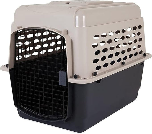 Petmate Vari Dog Kennel - Portable Crate for Pets 30-50 lbs - Airline-Friendly Pet Carrier - Durable Plastic Shell - For Home and Travel - Made in USA - 32 Inches - Taupe and Black
