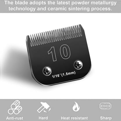 10 Blades Dog Grooming Blades Compatible with Andis/Oster A5/Wahl KM-10 Series Dog Clippers,Detachable Clipper Replacement Blade,Black,Size 10 Blade 1/16" (10#/3PCS)