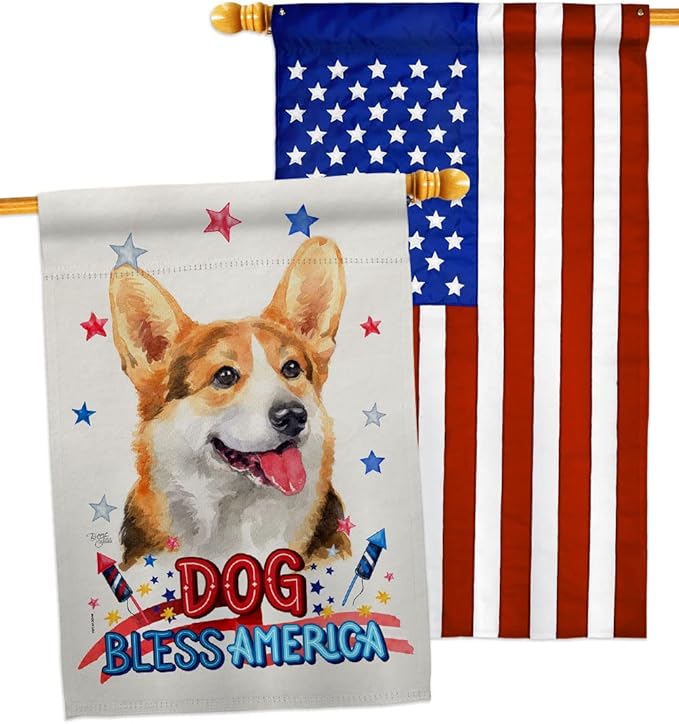 Breeze Decor Patriotic Pembroke Welsh Corgi House Flag-Pack Dog Puppy Spoiled Paw Canine Fur Pet Nature Farm Animal Creature Applique Banner Small Garden Yard Gift Double-Sided, Made in USA