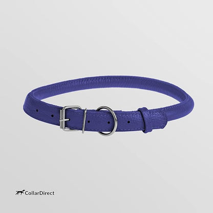 CollarDirect Rolled Leather Dog Collar, Soft Padded Round Puppy Collar, Handmade Genuine Leather Collar Dog Small Large Cat Collars 13 Colors (13-16 Inch, Purple Textured)