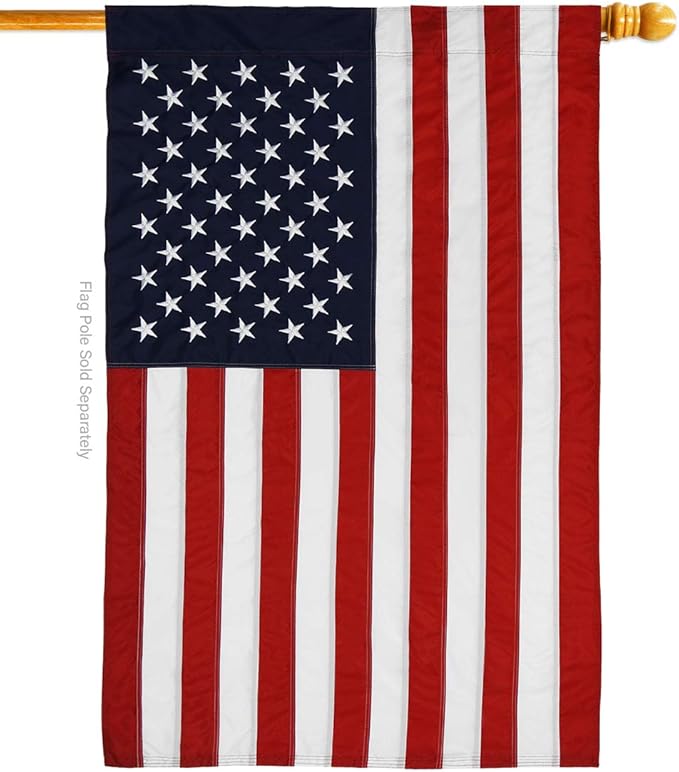 Breeze Decor Patriotic Chocolate Bulldog House Flag Pack Dog Puppy Spoiled Paw Canine Fur Pet Nature Farm Animal Creature Embroidery Banner Small Garden Yard Gift Double-Sided, Made in USA