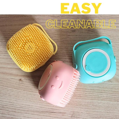 Silicone Pet Grooming Brush with Shampoo Dispenser - Dog, Cat, and Puppy Massage Brush for Bath Time