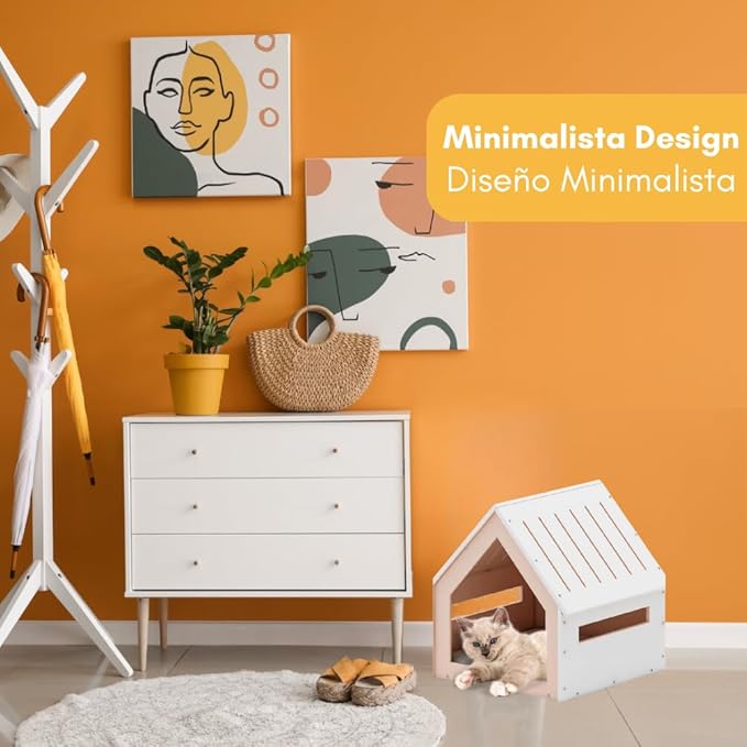 Medium House for Pets, Wooden House for Pets for Interiors, Resistant Wood with Cushion for Dog Included, Minimalist, Elegant and Resistant, 18x18x18 in, Matte White