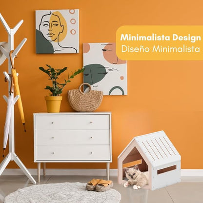 Medium House for Pets, Wooden House for Pets for Interiors, Resistant Wood with Cushion for Dog Included, Minimalist, Elegant and Resistant, 18x18x18 in, Matte White