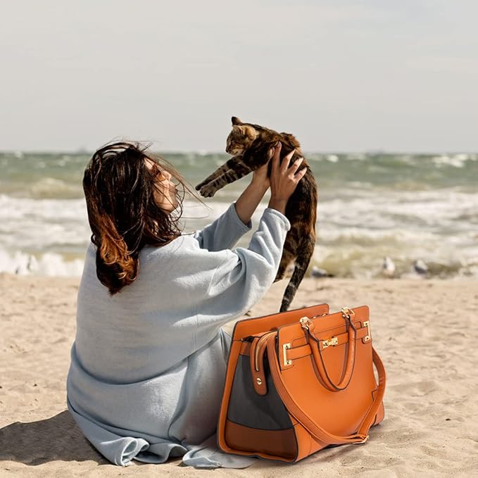 Stylish Pet Carrier Purse Leather Bag for Small Dogs Cats Puppy,Airline Approved Soft-Sided Carriers (Brown 2)