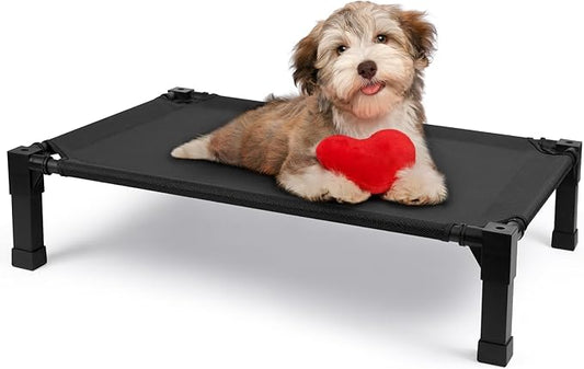 Cooling Elevated Dog Bed, Raised Dog Bed with Washable Breathable Mesh and Metal Frame, Portable Dog Cot Bed with No-Slip Feet for Outdoor and Indoor Use