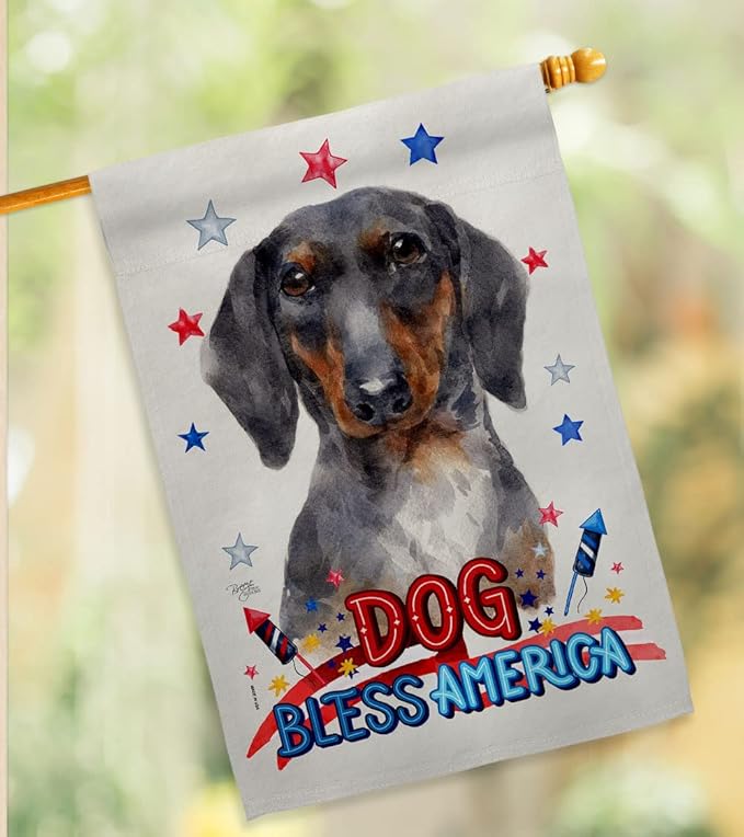 Breeze Decor Patriotic Black Tan Dachshund House Flag Set Dog Puppy Spoiled Paw Canine Fur Pet Nature Farm Animal Creature Decoration Banner Small Garden Yard Gift Double-Sided, Made in USA