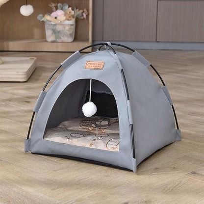 Cute Cat Teepee Cave, Cat Tent Foldable Indoor Outdoor with Thick Mat,Puppy Bed Tent,Bunny Pet Tent Teepee,Portable Dog House Teepee Tent, Cat Bed,Dog Bed Tent,Puppy Bunny,Pet Tent Teepee (O, S)
