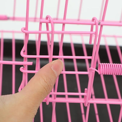Housoutil Dog Crate Cage, Foldable Metal Wire Dog Crate, Newly Enhanced Single Door Dog Crate for Cat Rabbit and Small Animals, Pink