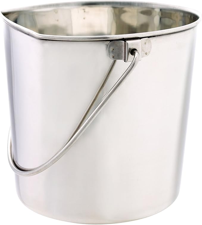 ProSelect Stainless Steel Flat Sided Pails — Durable Pails for Fences, Cages, Crates, or Kennels - 8¾", 6-Quart