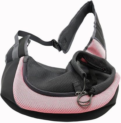 Pet Dog Sling Carrier, Breathable Mesh Portable Travel Safe Pet Sling Shoulder Bag Carrier with Adjustable Non-Slip Shoulder Strap for Small Dogs Cats Puppy (Large, Pink)