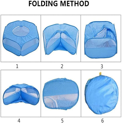 Small Animal Playpen,Portable Small Animal Cage Tent Breathable Pet Playpen Cage Tent Pop-Up Outdoor&Indoor Exercise Fence for Hamster Guinea Pig Rabbit Puppy Hedgehog (Blue with Cover)
