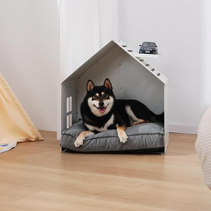 Modern Metal Dog House with Plush Cushion – Open Design Dog Bed, Cozy Pet Cave for Dogs & Cats, Stylish Indoor Pet Furniture