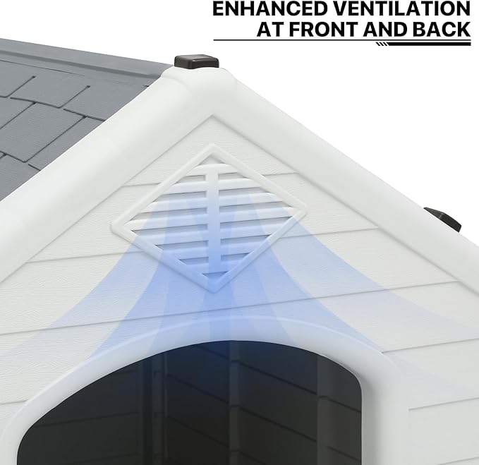 MoNiBloom Outdoor Dog House, Durable Dog Housess Indoor, Plastic Insulated Water Resistant Puppy Shelter for Small Medium Dogs, Dark Gray