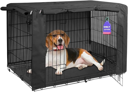 HiCaptain Black Dog Crate Cover for 30 Inches Wire Crates, Heavy-Duty Polyester Indoor Dog Kennel Cover Universal Fit for 1 2 Doors Standard Metal Cage (Black)