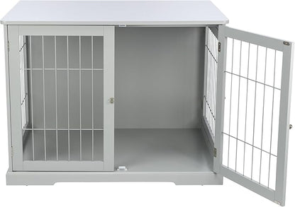 TRIXIE 38.7" Indoor Dog Crate, Wooden Crate Table for Dogs Up to 66 lb, Large Dog Kennel, Perfect in Any Room, Gray