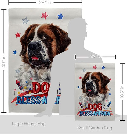 Breeze Decor Patriotic St Bernard Dog Garden House Flag-Kit Puppy Spoiled Paw Canine Fur Pet Nature Farm Animal Creature Decoration Banner Small Yard Gift Double-Sided, Made in USA