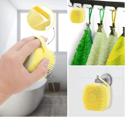 Pet Bath Massage Brush Puppy Dog Cat Grooming Cleaning Soft (Yellow)