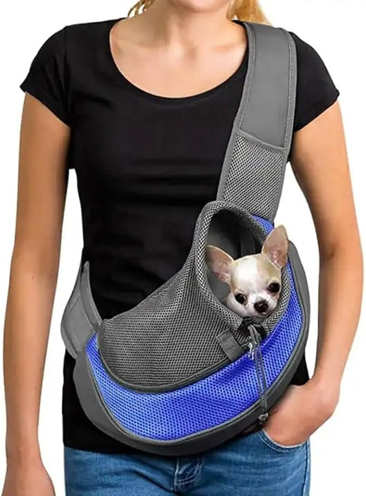 Pet Dog Sling Carrier,Cat and Dog Travel Portable Diagonal Straddle Shoulder Bag,Breathable mesh pet Sling Shoulder Bag,with Adjustable Non-Slip Shoulder Strap Below 10lb for Small Dogs Cats (Blue)