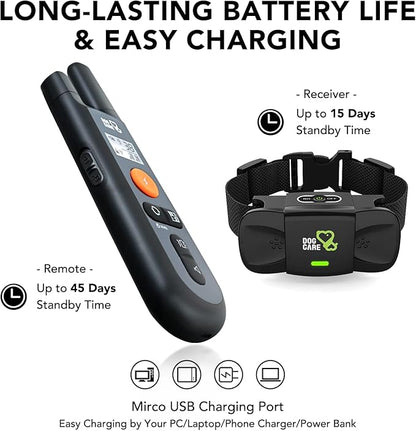 DOG CARE Dog Training Collar with Remote - Dog Shock Collar for All Dogs with 1800FT Remote, Rechargeable Dog Bark Collar with Beep/Vibration/Shock Modes, Security Lock, Rainproof [2023 Upgraded]