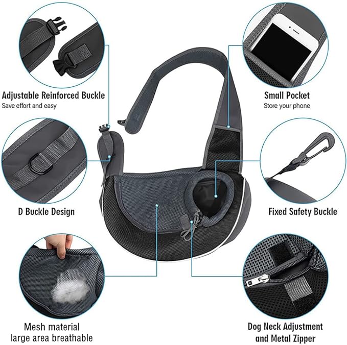 Pet Sling Carrier Bag Dog Cat Hand-Free Sling Carrier Shoulder Bag Breathable Mesh Pet Puppy Travel Bag Adjustable Shoulder Strap Pet Tote Bag Handbag for Small Dog Cat Puppy Outdoor Walking Travel