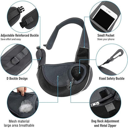 Pet Sling Carrier Bag Dog Cat Hand-Free Sling Carrier Shoulder Bag Breathable Mesh Pet Puppy Travel Bag Adjustable Shoulder Strap Pet Tote Bag Handbag for Small Dog Cat Puppy Outdoor Walking Travel