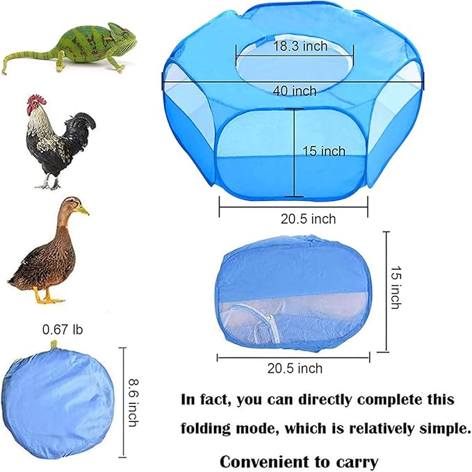 Small Animal Playpen,Portable Small Animal Cage Tent Breathable Pet Playpen Cage Tent Pop-Up Outdoor&Indoor Exercise Fence for Hamster Guinea Pig Rabbit Puppy Hedgehog (Blue with Cover)