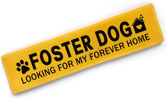 Yellow Foster Dog Looking for My Forever Home Dog Leash Sleeve, Funny Dog Tags Dog Leash Sleeve Wrap Alert Hanging ID Patch Tag, Pet Dog Birthday Service Dog Leash Gift for Dog Owners