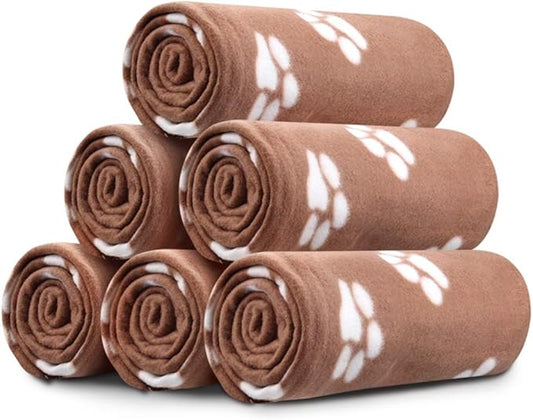 Comsmart Dog Blankets for Small Dogs, 6 Pack Puppy Blanket Cute Paw Print Pet Blanket for Dog, Puppy, Cat, Kitten, 39x31 inches, Brown