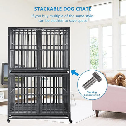 SMONTER Stackable Dog Crates with Divider-Heavy Duty Dog Kennels and Crates for Small Medium and Large Dogs