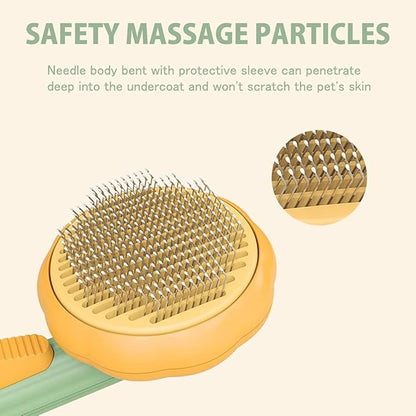 Self-Cleaning Dog & Cat Slicker Brush, Skin Friendly Deshedding Grooming Tool for Long or Short Haired Dogs Cats Rabbits, Dog Shedding Brush with Release Button - Pumpkin