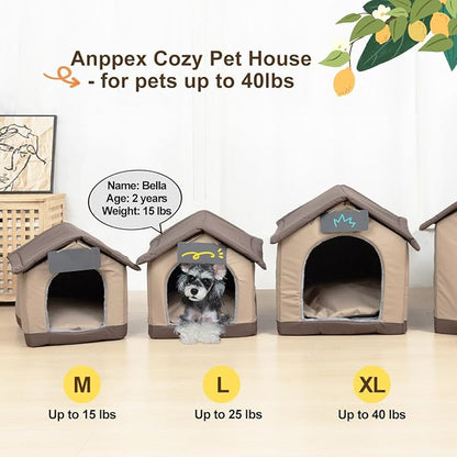 ANPPEX Small Dog House Indoor,M Size Indoor Dog House for Small Dogs and Cats,Covered Dog Bed with Cushion,Brown