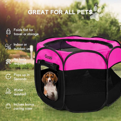 Pet Cat Playpen for Indoor Cats Enclosed, Portable Foldable Dog Playpen Outdoor Tent Crate Cage with Zipper Top Cover Door for Kitten Puppy Outside Rv Car Camper (Small Size, Pink)
