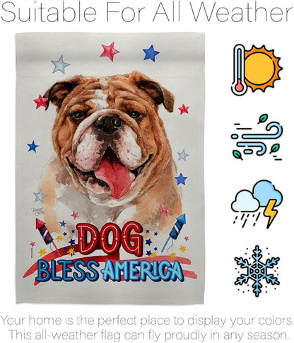 Breeze Decor Patriotic Bulldog House Flag Pack Dog Puppy Spoiled Paw Canine Fur Pet Nature Farm Animal Creature Applique Decoration Banner Small Garden Yard Gift Double-Sided, Made in USA