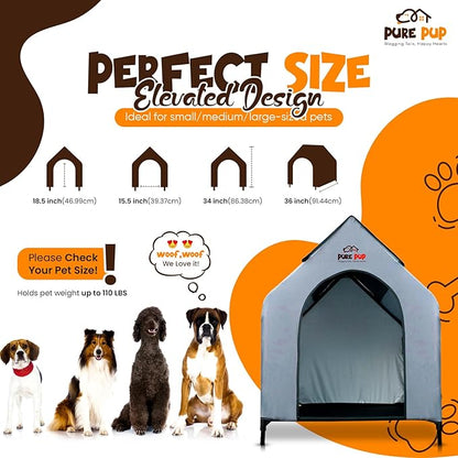 Outdoor Dog House with Elevated Bed, Weatherproof Canopy, Breathable Mesh Fabric with Windows – Ideal Shelter for Large Breeds