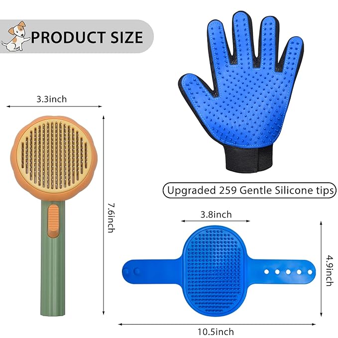 GJEASE Cat Grooming Glove Brush,Self-Cleaning Slicker Pet Brush for Short and Long Haired pats,Dog Bath Brush for Shedding and Grooming,Removes Loose Hair and Tangles,Promote Circulation