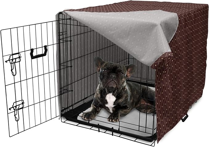 Lunarable Abstract Dog Crate Cover, Geometric Concept of Dotted Rhombus Pattern in a Traditional Style, Easy to Use Pet Kennel Cover for Cats & Medium Dogs, 24 Inch, Dark Maroon Pale Camel