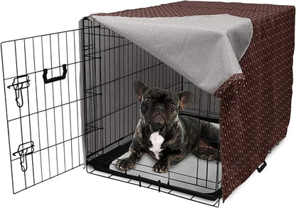 Lunarable Abstract Dog Crate Cover, Geometric Concept of Dotted Rhombus Pattern in a Traditional Style, Easy to Use Pet Kennel Cover for Cats & Medium Dogs, 24 Inch, Dark Maroon Pale Camel