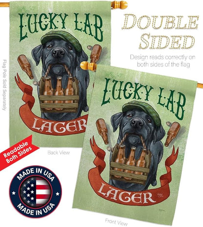 Breeze Decor Lucky Lab Lager House Flag Pack Dog Puppy Spoiled Paw Canine Fur Pet Nature Farm Animal Creature Applique Decoration Banner Small Garden Yard Gift Double-Sided, Made in USA