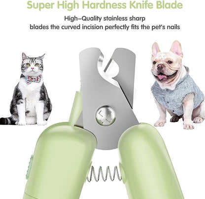 Dog Nail Clippers with LED Light & Nail File – Professional at-Home Pet Grooming Kit, Razor-Sharp Claw Trimmer & Built-in File for Safe, Stress-Free Trimming on Dogs Cats. Green