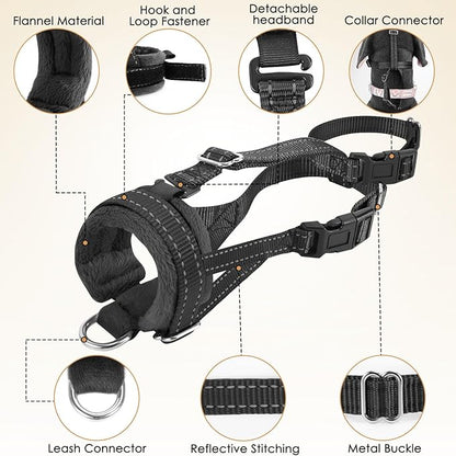 SlowTon Soft Dog Muzzle, Adjustable Padded Nylon Muzzle for Large Medium Dogs Anti Chewing Barking Biting, Allow Dog Pant & Drink（Black,Large