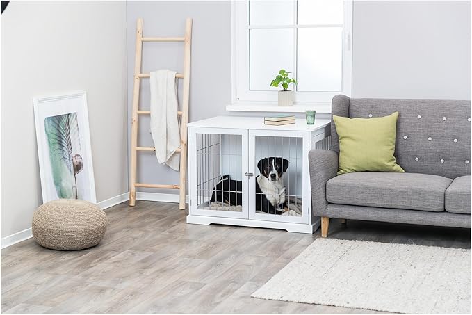 TRIXIE 38.7" Indoor Dog Crate, Wooden Crate Table for Dogs Up to 66 lb, Large Dog Kennel, Perfect in Any Room, White