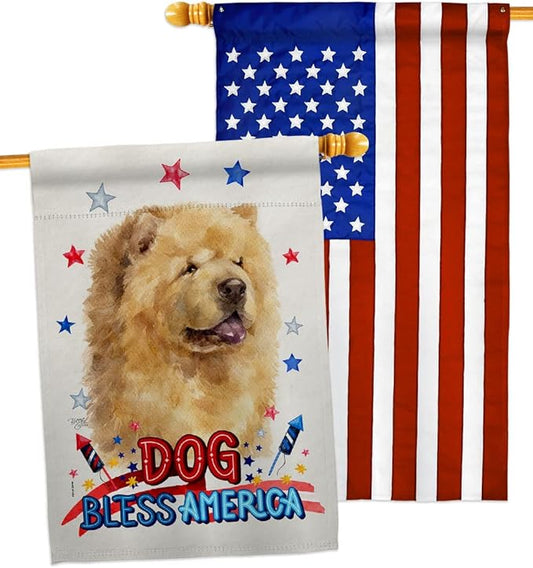 Breeze Decor Patriotic Cream Chow House Flag Pack Dog Puppy Spoiled Paw Canine Fur Pet Nature Farm Animal Creature Applique Decoration Banner Small Garden Yard Gift Double-Sided, Made in USA