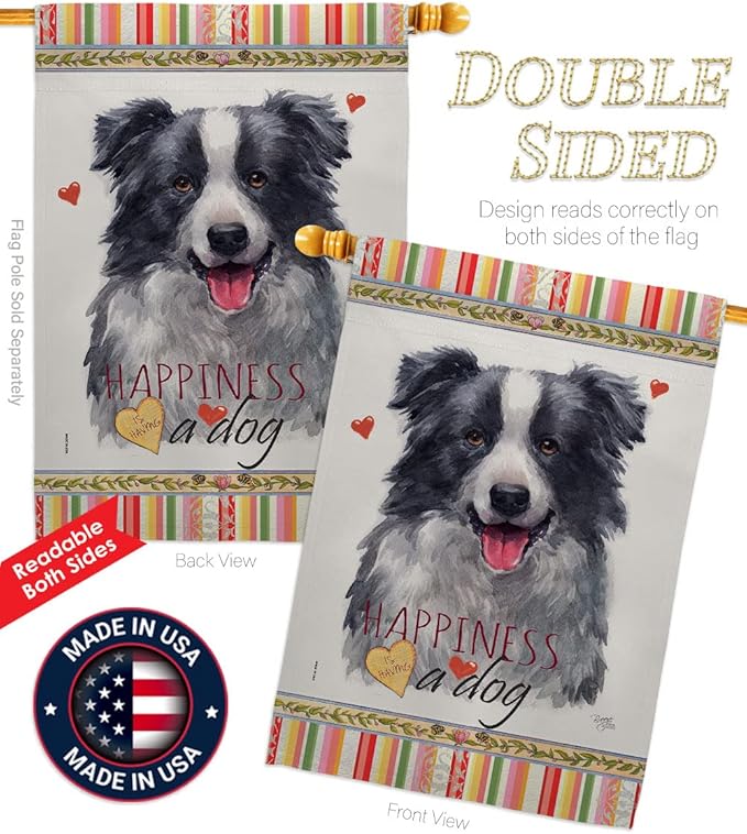 Breeze Decor Border Collie Happiness Garden House Flag-Kit Dog Puppy Spoiled Paw Canine Fur Pet Nature Farm Animal Creature Decoration Banner Small Yard Gift Double-Sided, Made in USA