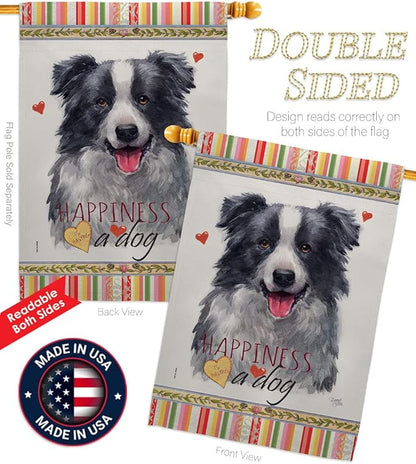 Breeze Decor Border Collie Happiness Garden House Flag-Kit Dog Puppy Spoiled Paw Canine Fur Pet Nature Farm Animal Creature Decoration Banner Small Yard Gift Double-Sided, Made in USA