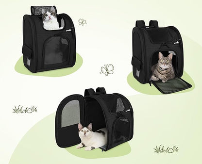 Pecute Cat Backpack, Adult Cat Backpackswith Breathable Mesh, Collapsible Small Dog Backpack, Pet Backpack with Multi-Pockets, Great for Travel Hiking Camping (Black)