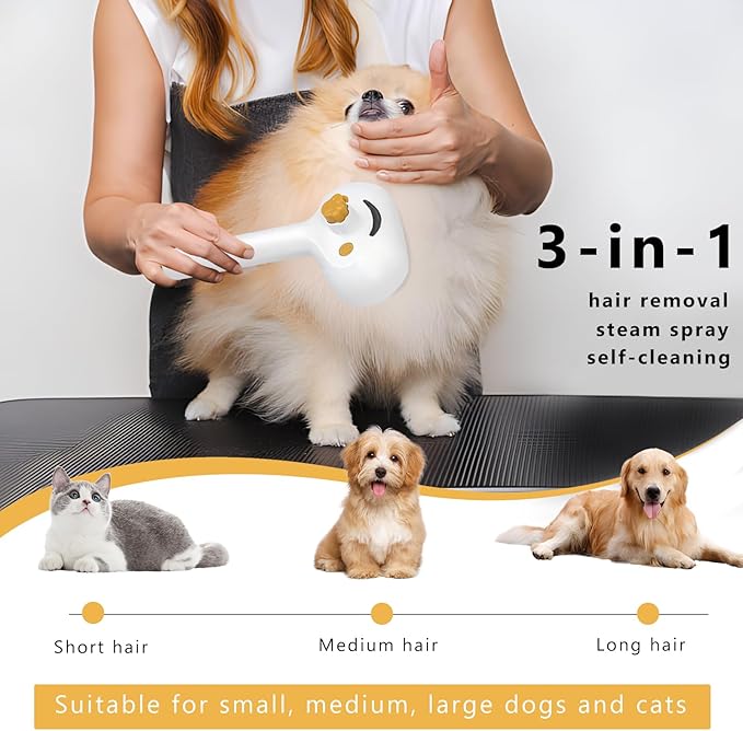 Pet Steam Brush for Dog & Cat – 3-in-1 Spray Hair Removal Comb – Steam for Shedding & Grooming – Water Brush for Long & Short Haired Pets – Spritz Defur Comb – Includes Waterless Shampoo