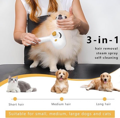 Pet Steam Brush for Dog & Cat – 3-in-1 Spray Hair Removal Comb – Steam for Shedding & Grooming – Water Brush for Long & Short Haired Pets – Spritz Defur Comb – Includes Waterless Shampoo